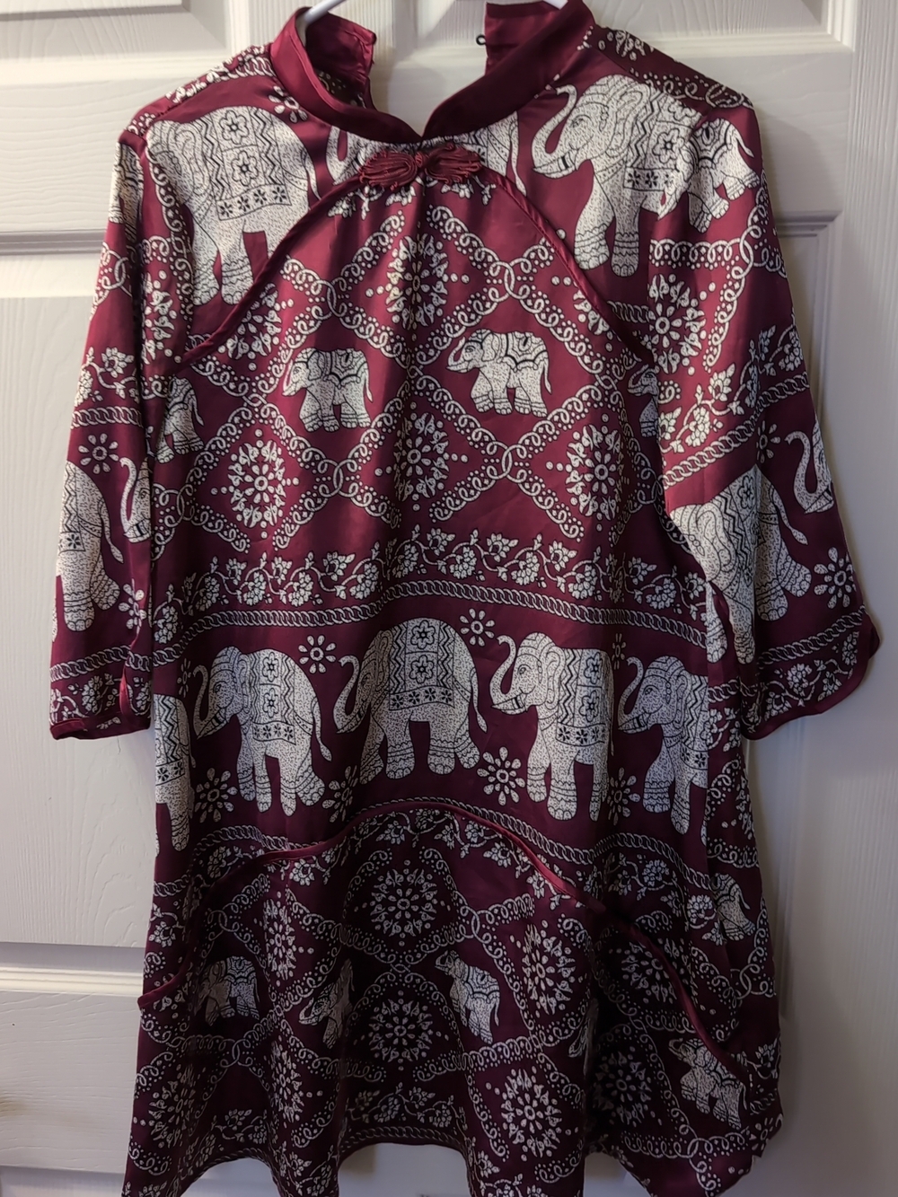 Women's Elephant Print Maroon Dress